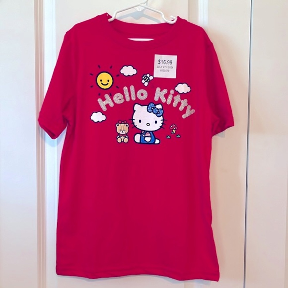 Hello Kitty kids red tee, size large, NWT.